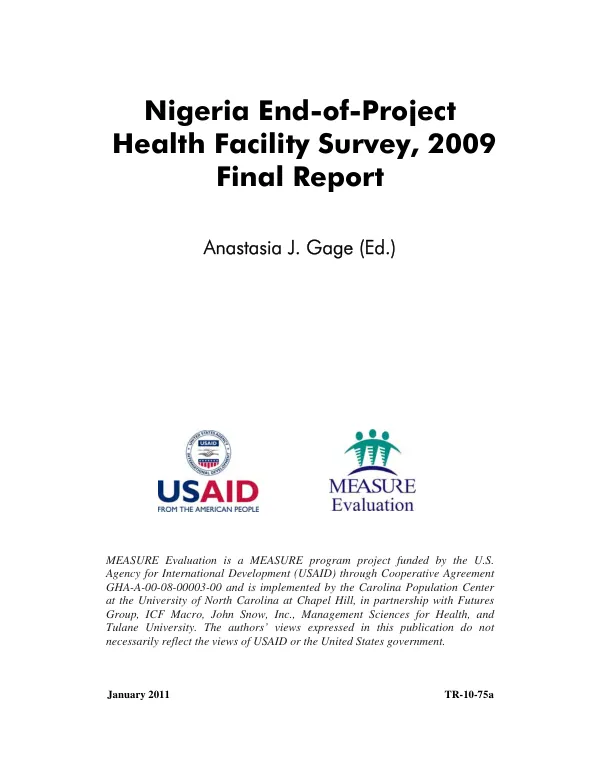 Nigeria end-of-project health facility survey, 2009 : final report