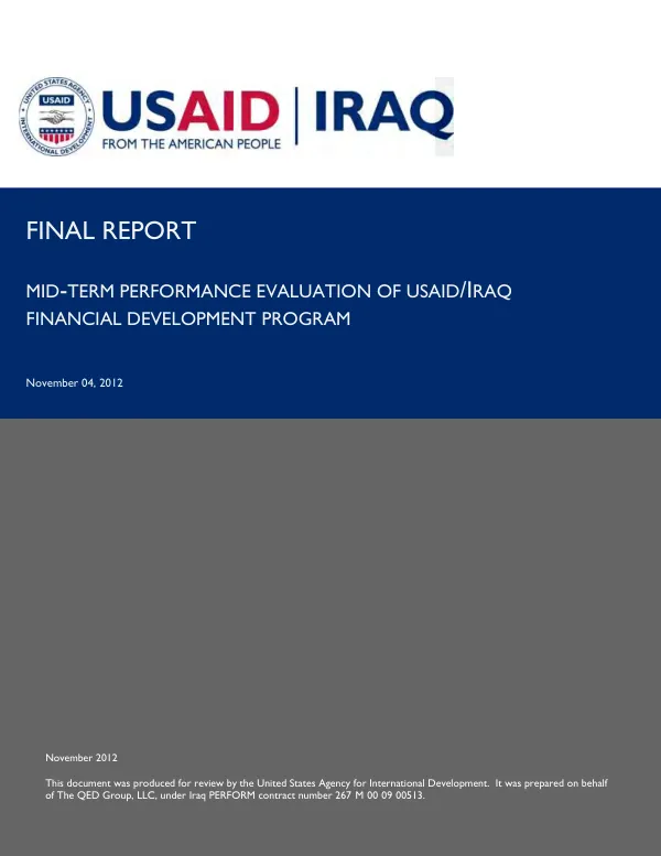 Final report : mid-term performance evaluation of USAID/Iraq financial development program