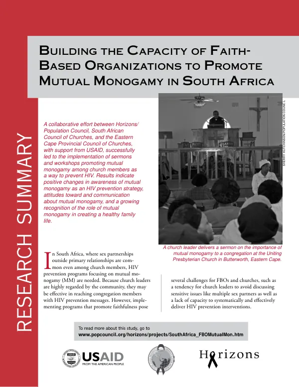 Building the capacity of faith-based organization to promote mutual monogamy in South Africa