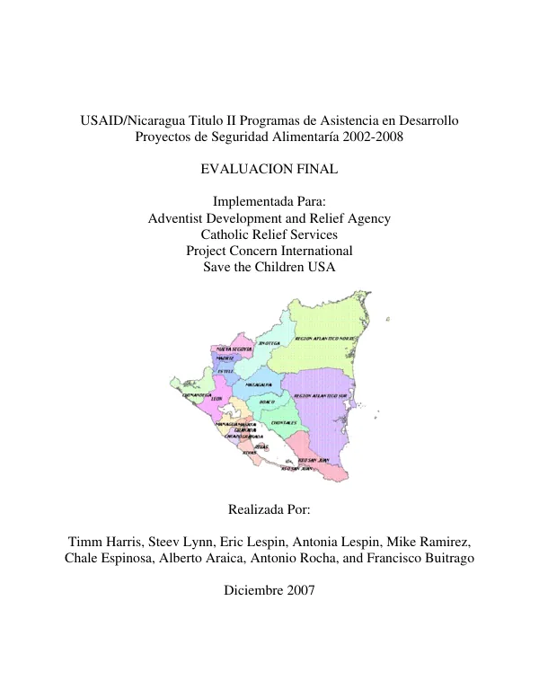 USAID/Nicaragua Titulo II programas de asistencia en desarrollo proyectos de seguridad alimentaria 2002-2008