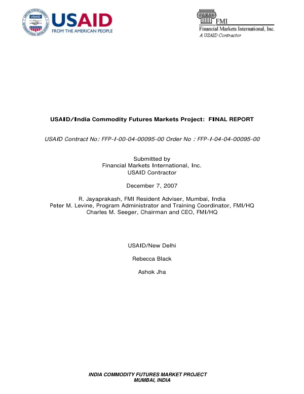 USAID/India commodity futures makets project : final report