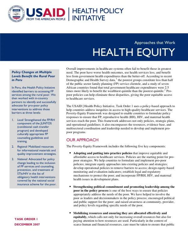Health equity : approaches that work