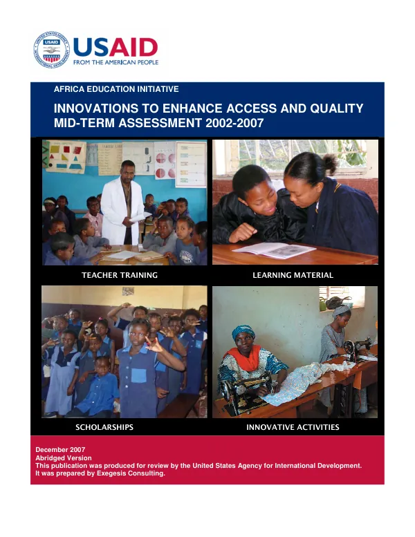 Africa education initiative : innovations to enhance access and quality -- mid-term assessment 2002-2007