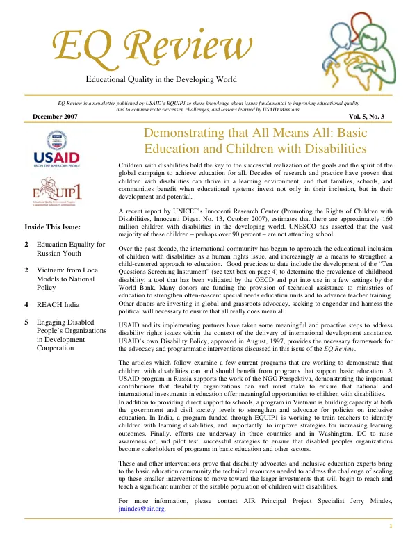 Demonstrating that all means all : basic education and children with disabilities