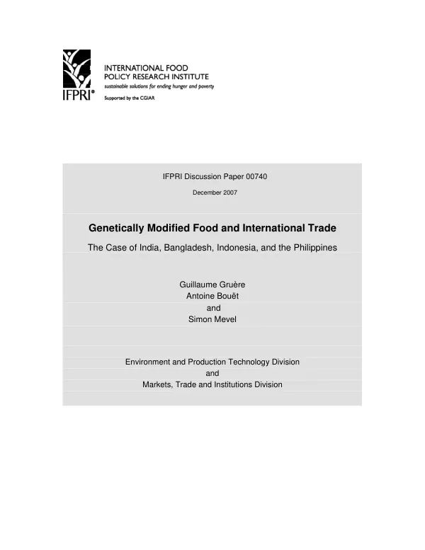 Genetically modified food and international trade : the case of India, Bangladesh, Indonesia, and the Philippines