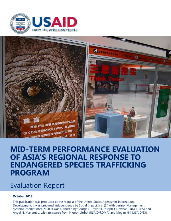 Mid-term performance evaluation of Asia's regional response to endangered species trafficking (ARREST) program