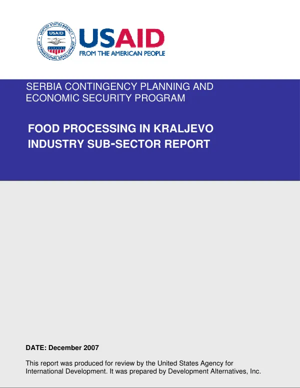 Food processing in Kraljevo : industry sub-sector report