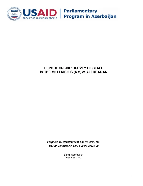 Report on 2007 survey of staff in the Milli Mejlis (MM) of Azerbaijan