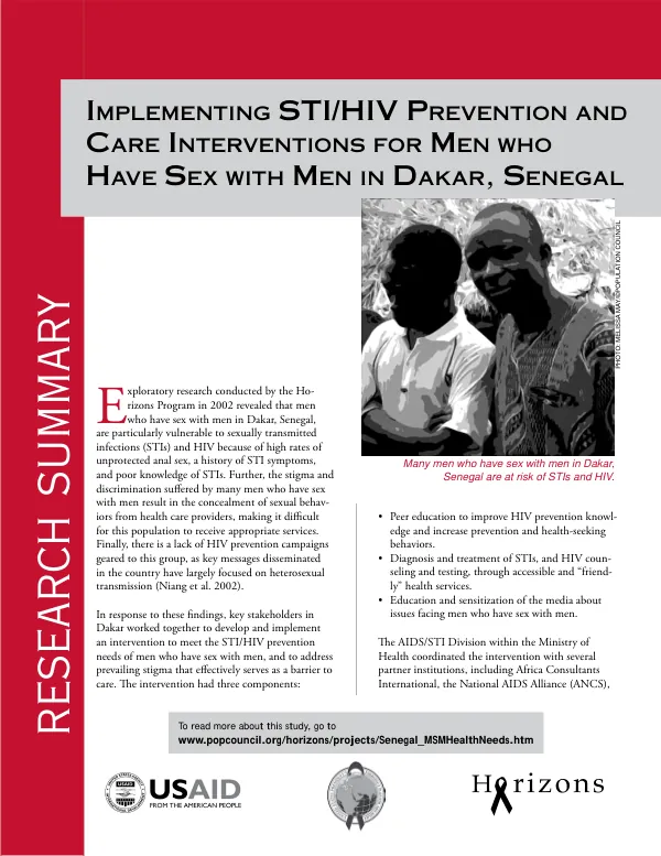 Implementing STI/HIV prevention and care interventions for men who have sex with men in Dakar, Senegal