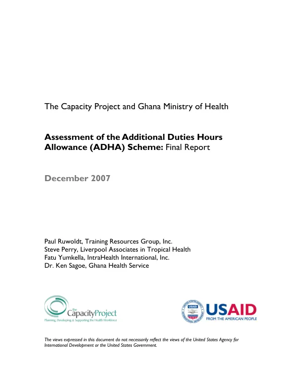Assessment of the additional duties hours allowance (ADHA) scheme : final report