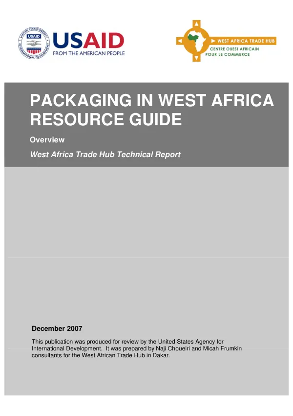 Packaging in West Africa resource guide : overview -- West Africa trade hub technical report