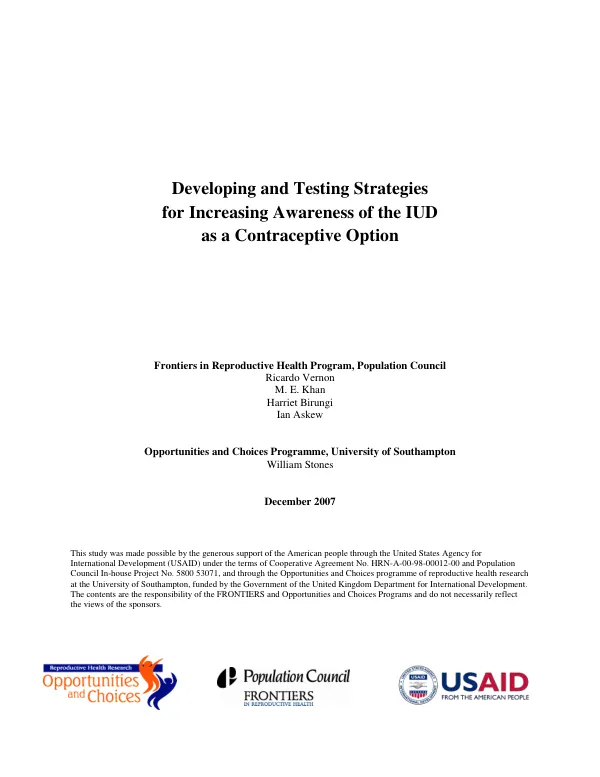 Developing and testing strategies for increasing awareness of the IUD as a contraceptive option
