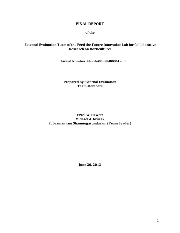 Final report of the external evaluation team of the Feed the Future innovation lab for collaborative research on horticulture