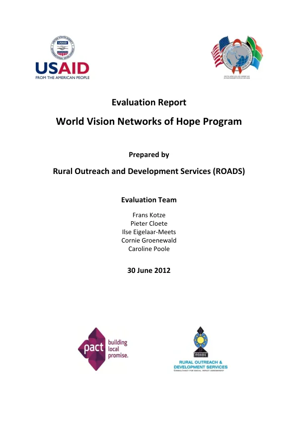 World Vision : networks of hope program : evaluation report