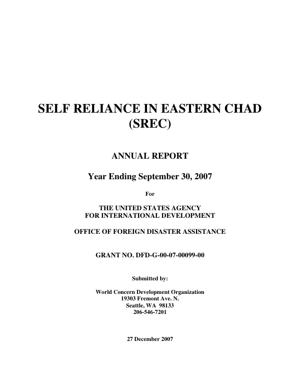 Self reliance in eastern Chad (SREC) : annual report year ending September 30, 2007