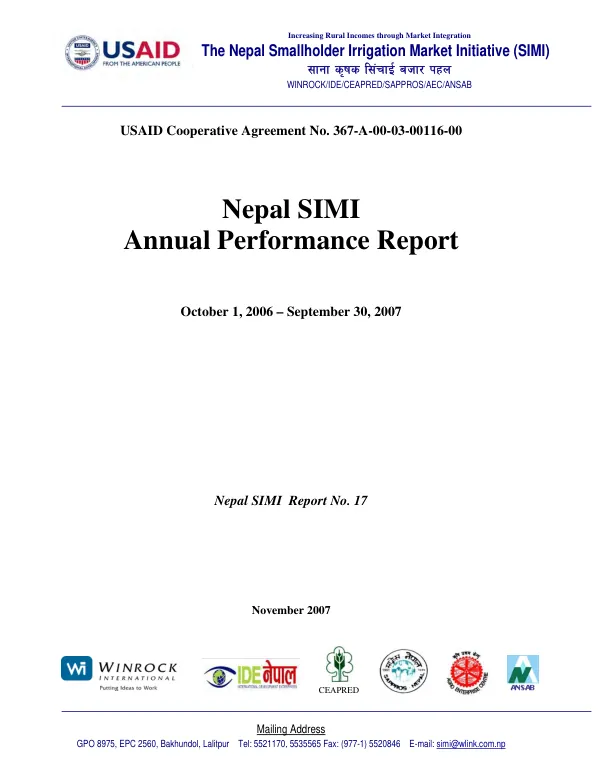 Nepal SIMI annual performance report, October 1, 2006-September 30, 2007