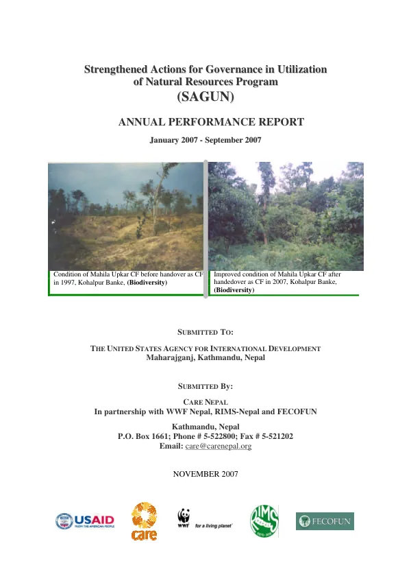 Strengthened actions for governance in utilization of natural resources program (SAGUN) : annual performance report, January 2007-September 2007