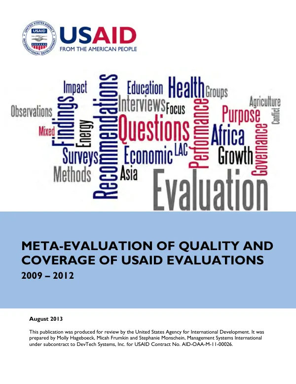 Meta-evaluation of quality and coverage of USAID evaluations 2009-2012