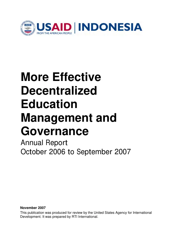 More effective decentralized education management and governancce (DBE1) : annual report year 2 -- October 2006-September 2007