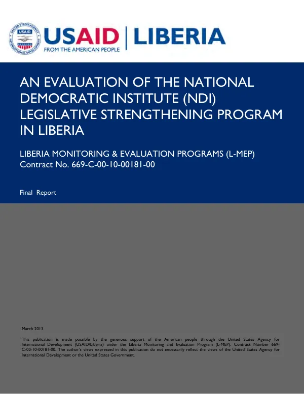 An evaluation of the National Democratic Institute (NDI) legislative strengthening program in Liberia