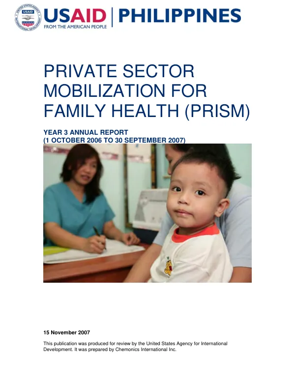 Private sector mobilization for family health (PRISM) : year 3 annual report (1 October 2006 to 30 September 2007)