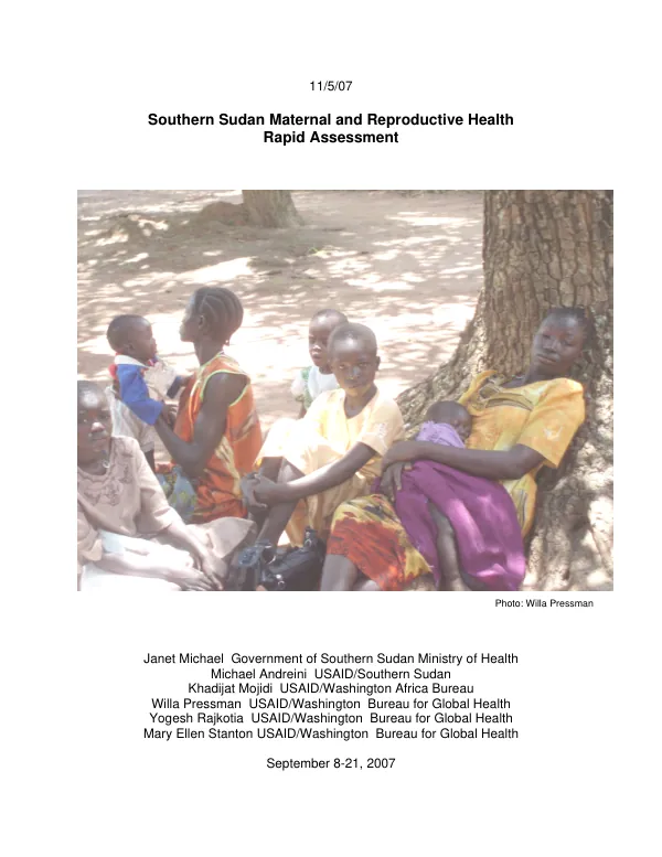 Southern Sudan maternal and reproductive health rapid assessment