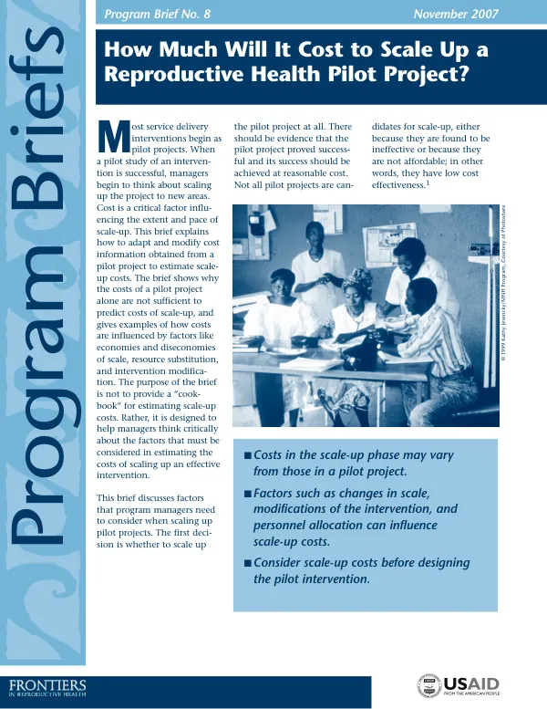 How much will it cost to scale up a reproductive health pilot project?