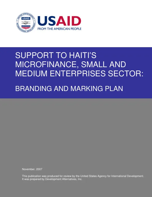 Support to Haiti"s microfinance, small and medium enterprises sector : branding and marking plan
