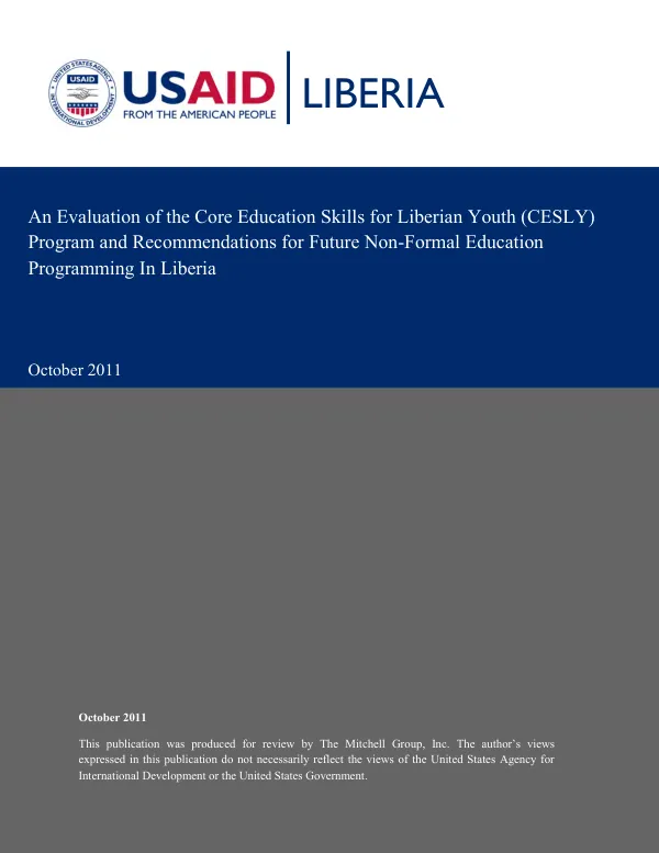An evaluation of the core education skills for Liberian youth (CESLY) program and recommendations for future non-formal education programming in Liberia