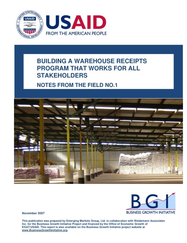 Building a warehouse receipts program that works for all stakeholders