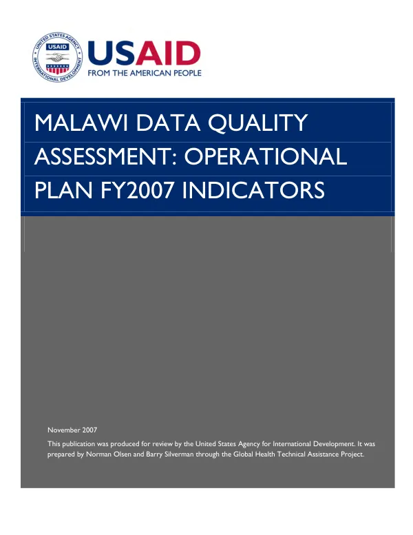 Malawi data quality assessment : operational plan FY2007 indicators