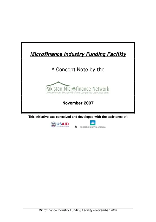 Microfinance industry funding facility : a concept note by the Pakistan Microfinance Network [PMN]