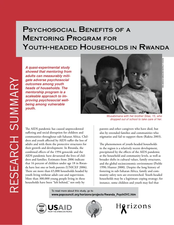 Psychosocial benefits of a mentoring program for youth-headed households in Rwanda