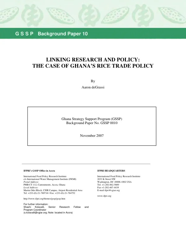Linking research and policy : the case of Ghana"s rice trade policy