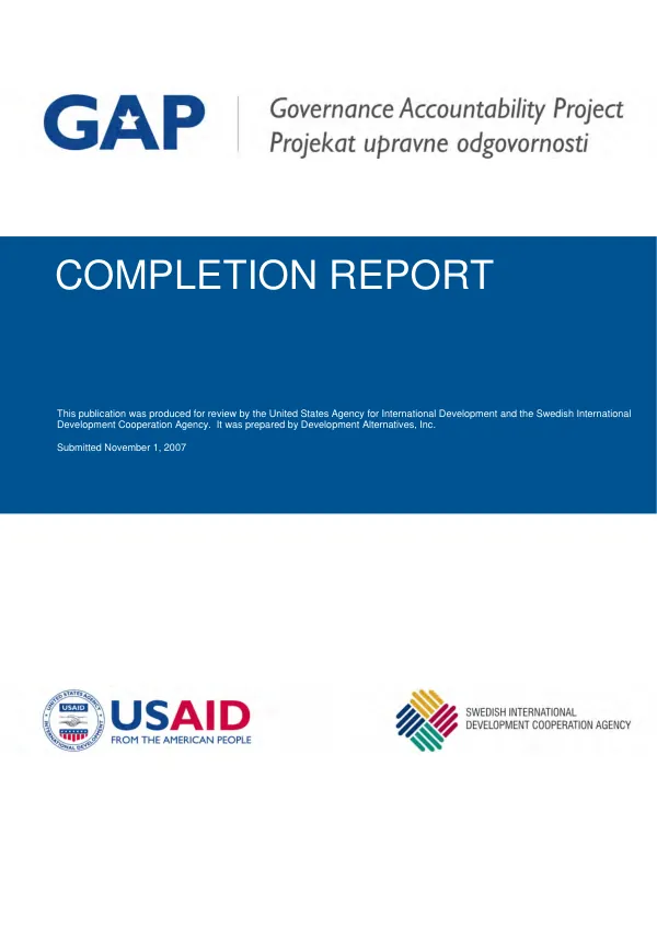 Bosnia and Herzegovina (BiH) governance accountability project (GAP) : completion report