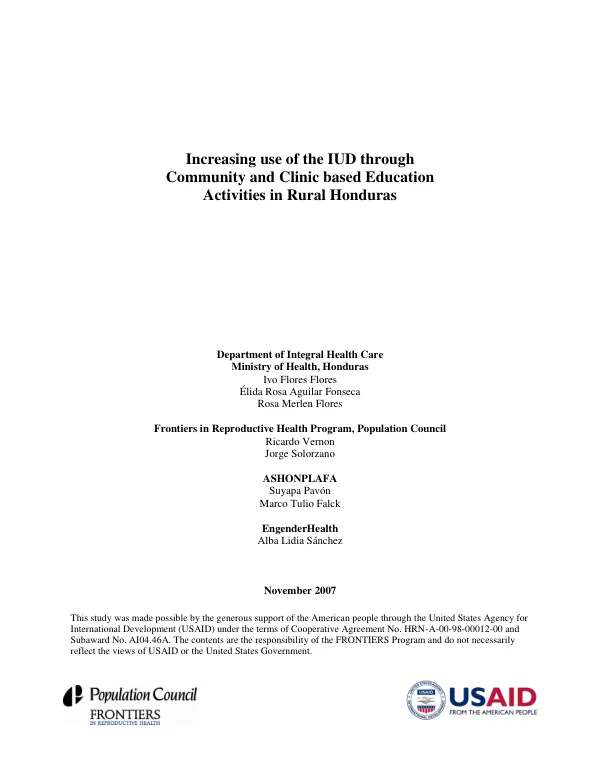 Increasing use of the IUD through community and clinic based education activities in rural Honduras