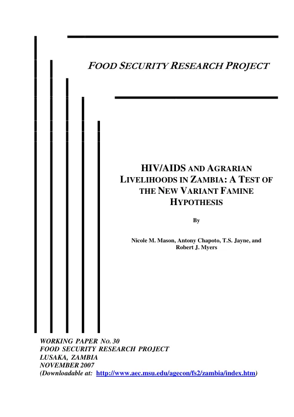 HIV/AIDS and agrarian livelihoods in Zambia : a test of the new variant famine hypothesis