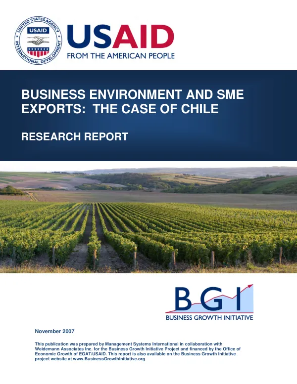 Business environment and SME exports : the case of Chile -- research report