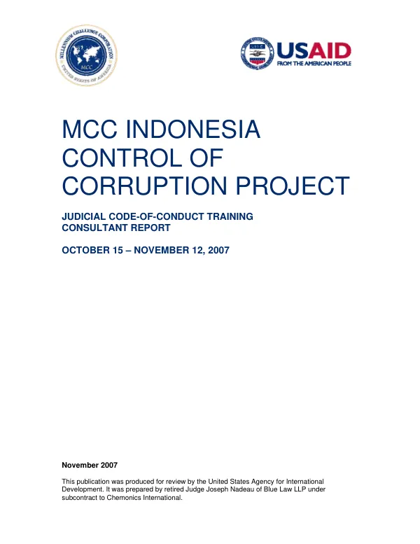 Judicial code of conduct training consultant report, October 15-November 12, 2007