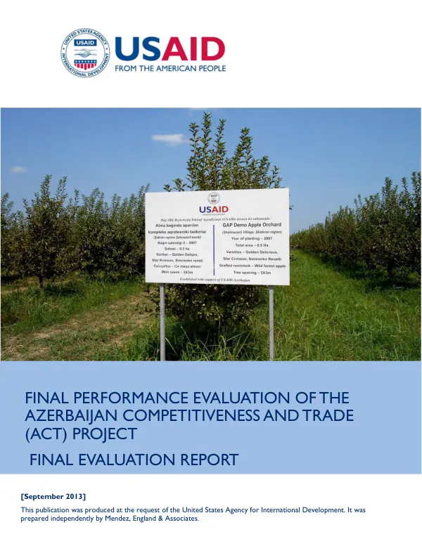 Final performance evaluation of the Azerbaijan competitiveness and trade (ACT) project