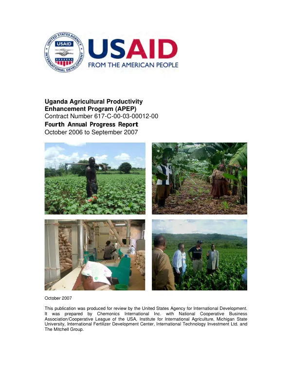 Uganda agricultural productivity enhancement program (APEP) : fourth annual progress report, October 2006 to September 2007