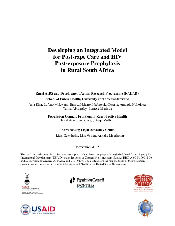 Developing an integrated model for post-rape care and HIV post exposure prophylaxis in rural South Africa
