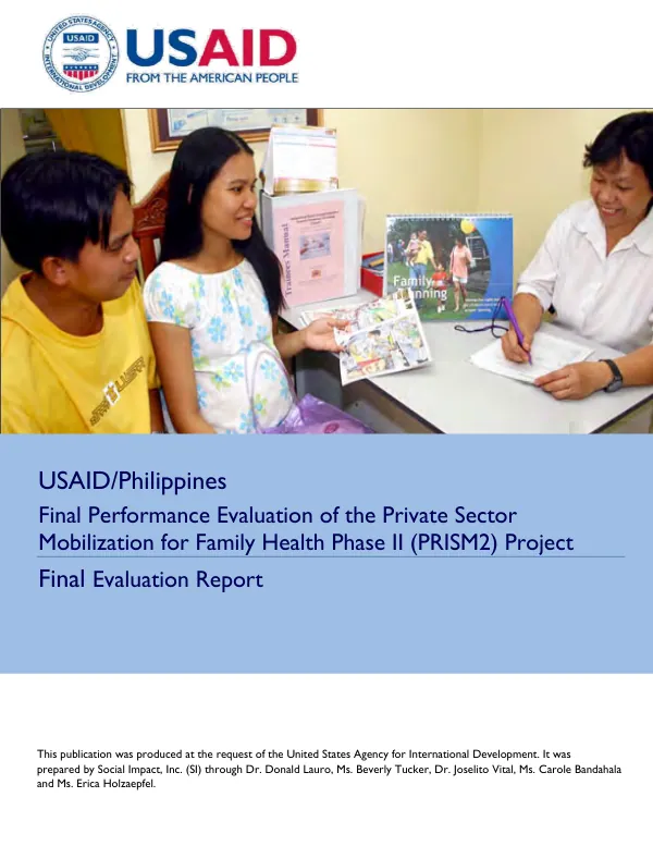 Final performance evaluation of the private sector mobilization for family health phase II (PRISM2) project : final evaluation report