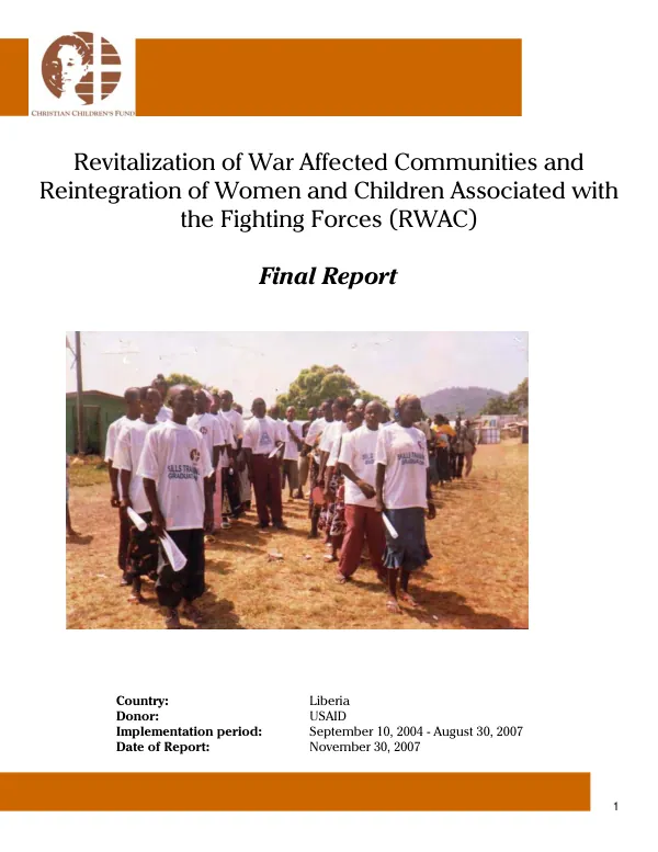 Revitalization of war affected communities and reintegration of women and children associated with the fighting forces (RWAC) : final report