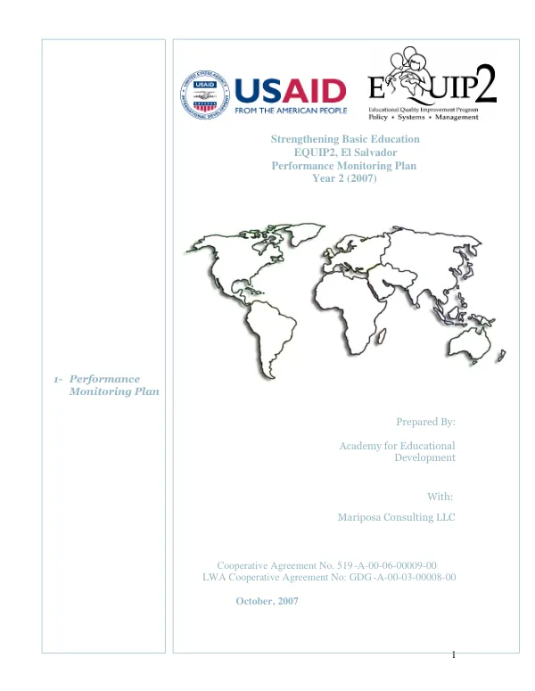 Strengthening basic education : EQUIP2, El Salvador -- performance monitoring plan, year 2 (2007)