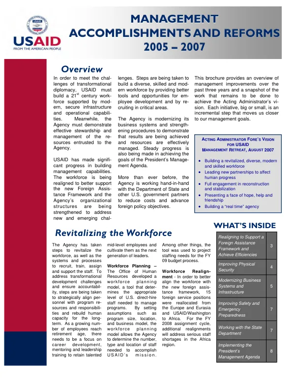 Management accomplishments and reforms 2005-2007