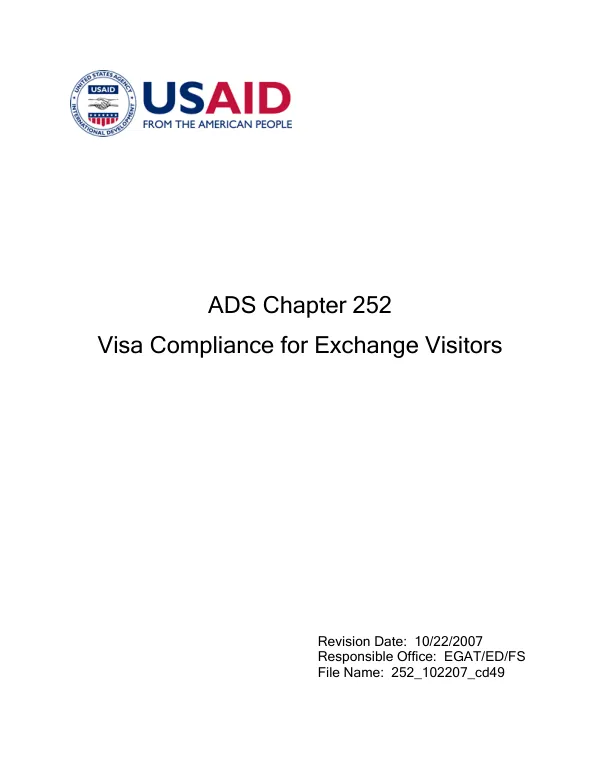ADS chapter 252 : visa compliance for exchange visitors