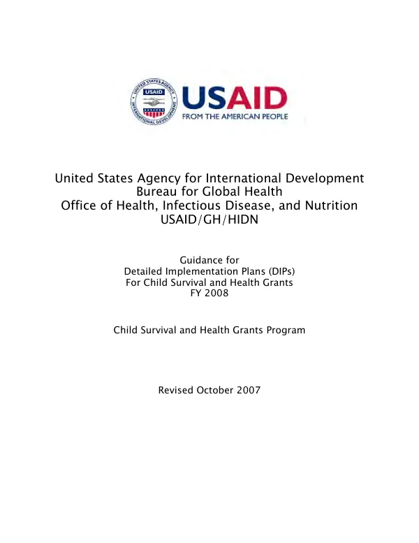 Guidance for detailed implementation plans (DIPs) for child survival and health grants FY 2008