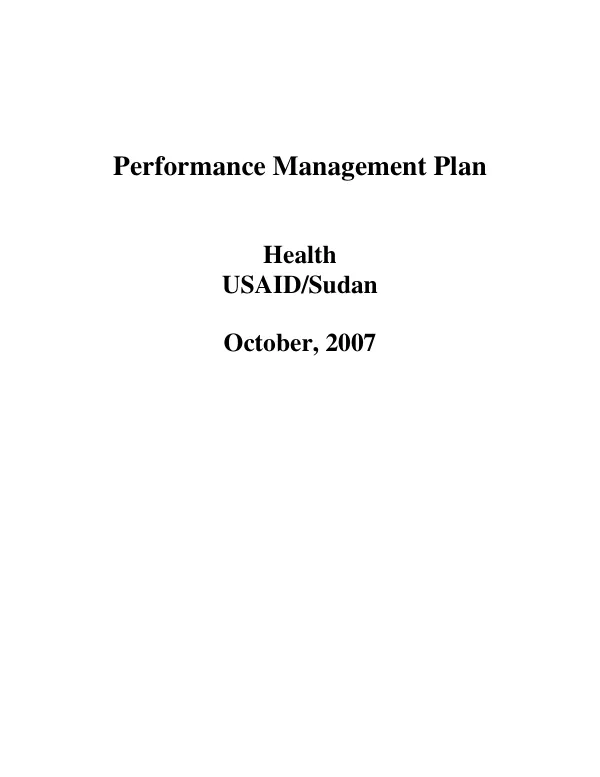 Performance management plan : health, USAID/Sudan