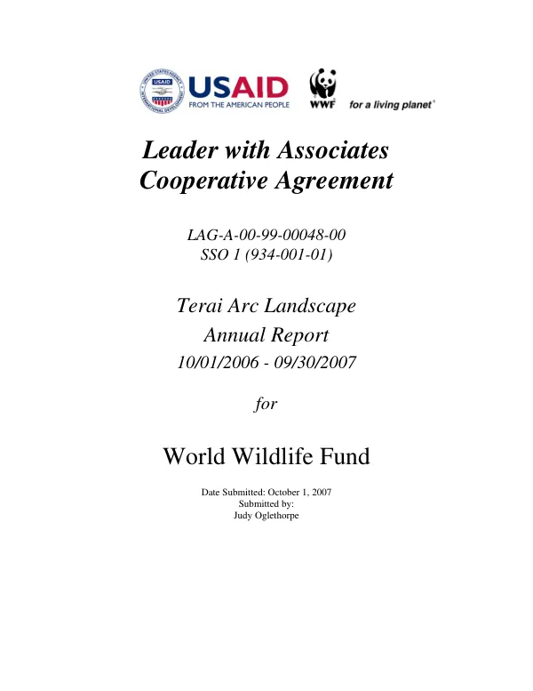 Leader with associates cooperative agreement : LAG-A-00-99-00048-00 (SSO 1 (934-001-01) -- Terai Arc landscape : annual report, 10/01/2006-09/30/2007 for World Wildlife Fund